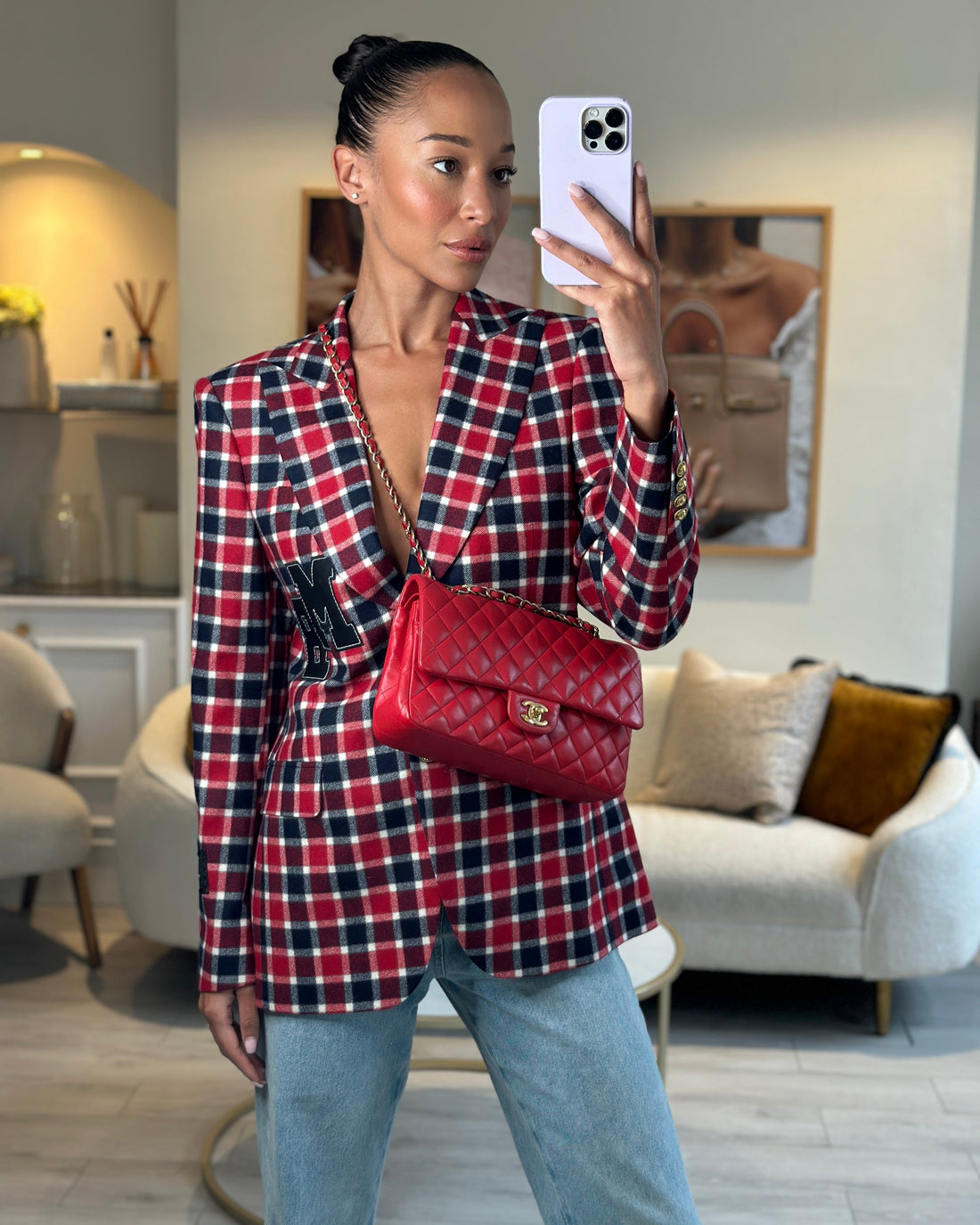 Pearl Street Bags Chanel Medium Red Classic Double Flap Bag in Lambskin Leather with Brushed Gold Hardware