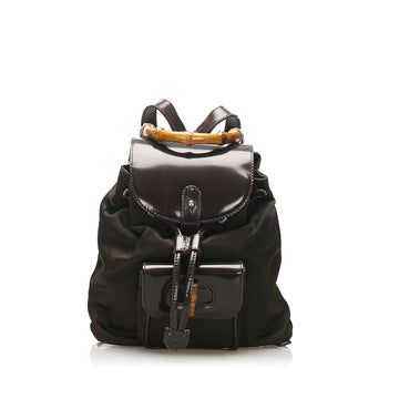 Gucci Gucci Bamboo Nylon Drawstring Backpack Brown