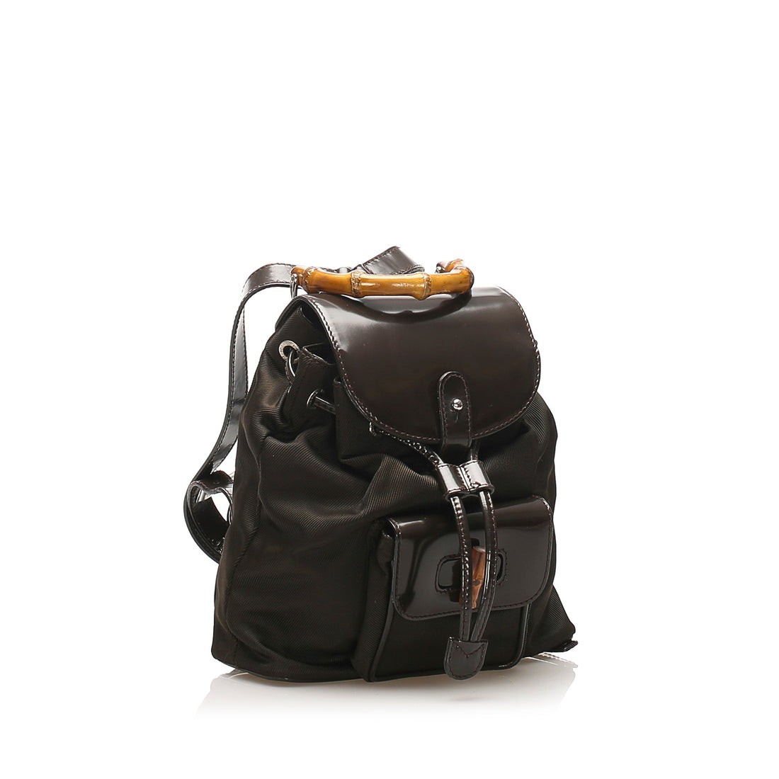 Gucci Gucci Bamboo Nylon Drawstring Backpack Brown