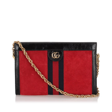 Gucci Small Ophidia Suede Crossbody Bag Red and Black GHW