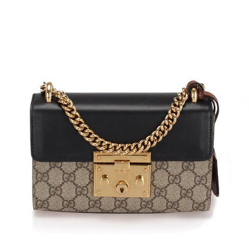 Gucci Small GG Supreme Padlock Crossbody Bag Brown
