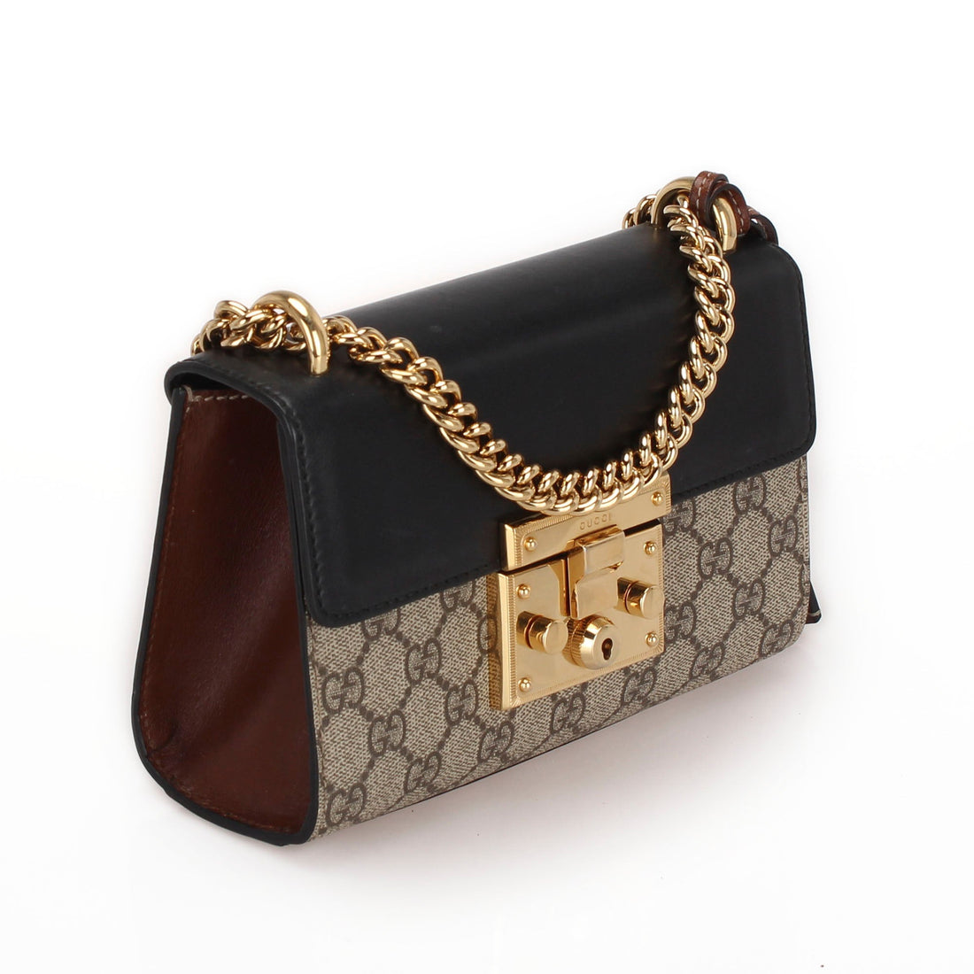 Gucci Small GG Supreme Padlock Crossbody Bag Brown