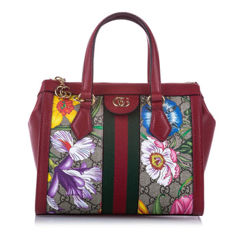 Gucci Small GG Flora Ophidia Satchel Red and Brown GHW