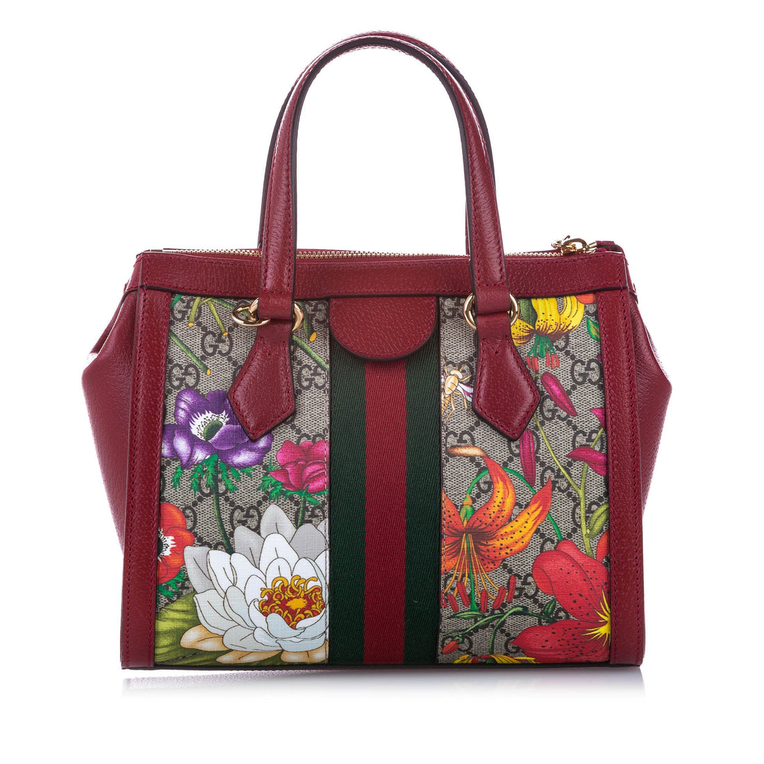 Gucci Small GG Flora Ophidia Satchel Red and Brown GHW