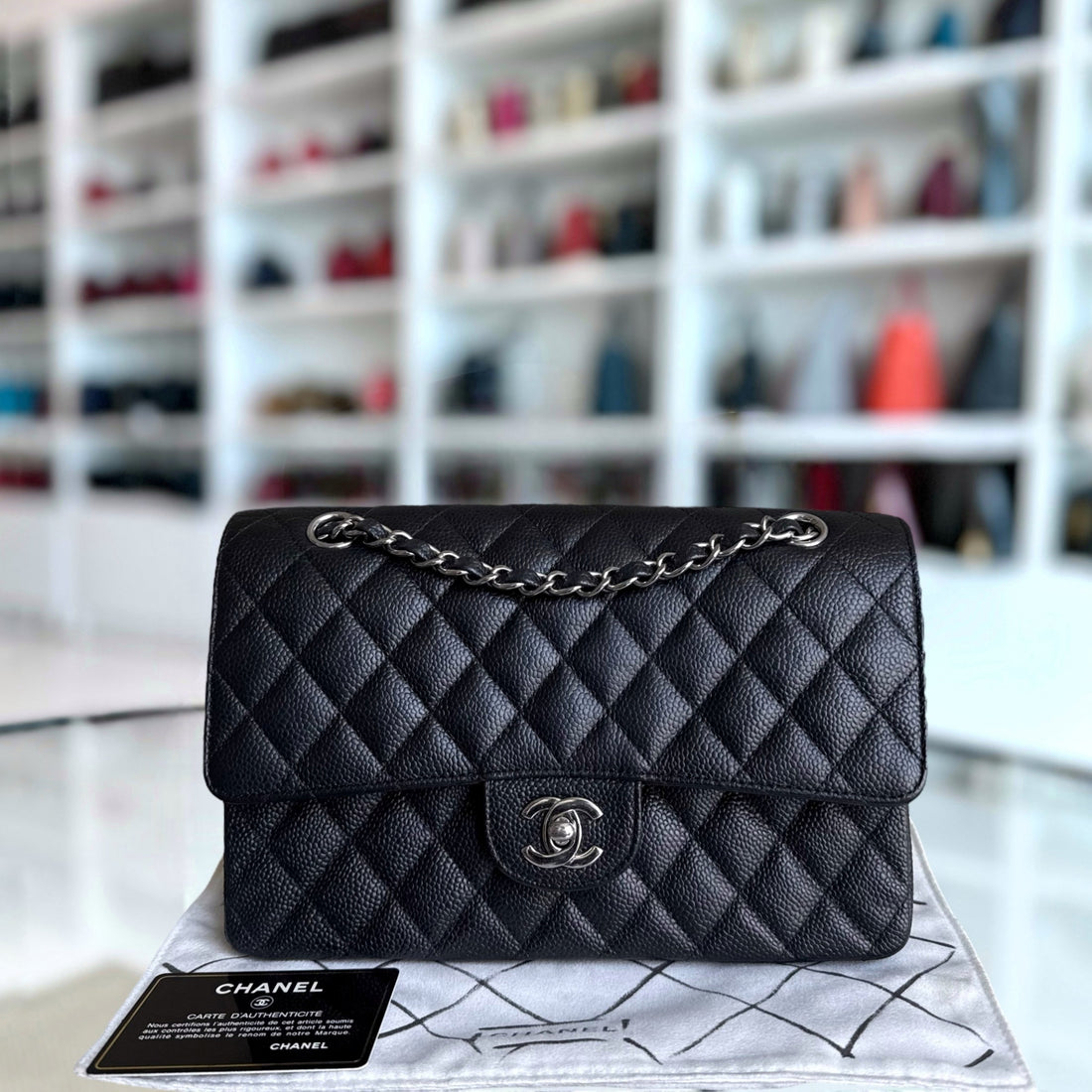 Chanel Classic Flap Medium - Togo/epsom/caviar/clemence/callfskin/cowhide/lambskin 25CM Quilted Black Silver Hardware Series 16