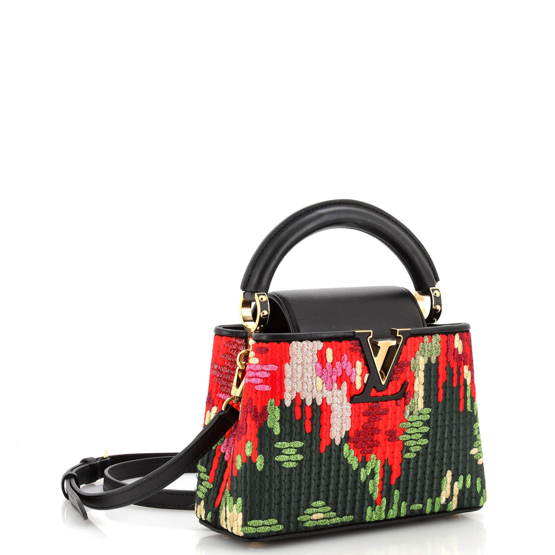 Capucines Bag Multicolor Embroidered Cotton and Lurex with Leather Mini