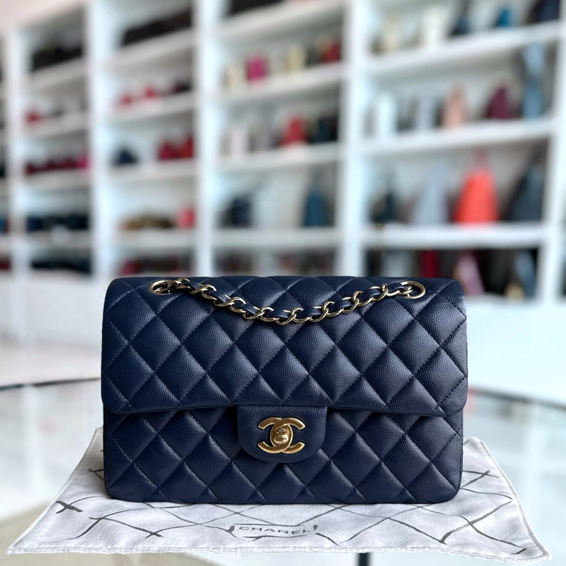 Chanel Classic Flap Small - Togo/epsom/caviar/clemence/callfskin/cowhide/lambskin 23CM Quilted Dark Blue Gold Hardware Series 24