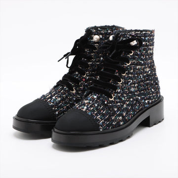 Chanel COCOno mark TWIDE SHORT BOOTS 37.5 LADY BLACK X NAIBI G35154 PERLE  LOVE no markET SHOP