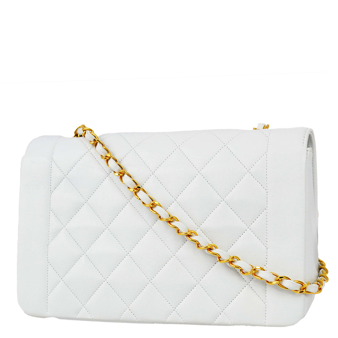 Chanel White Lambskin Medium Diana Chain Shoulder Bag