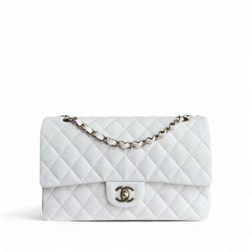 Chanel Classic Flap Medium - Togo/epsom/caviar/clemence/callfskin/cowhide/lambskin 25CM Quilted Snow White Gold Hardware Microchip