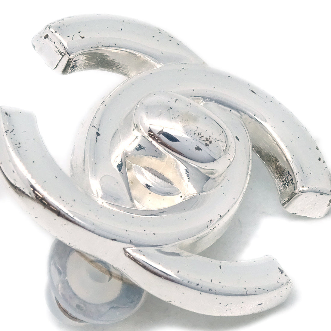 Chanel CC Turnlock Earrings Clip-On Silver Small 97P