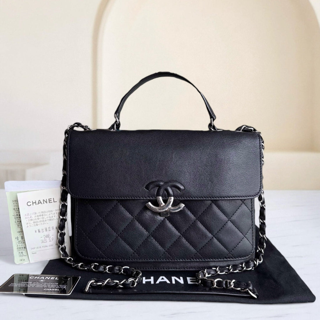 Chanel Medium CC Box Flap - Quilted CalBNkin Black Silver Hardware Series 25