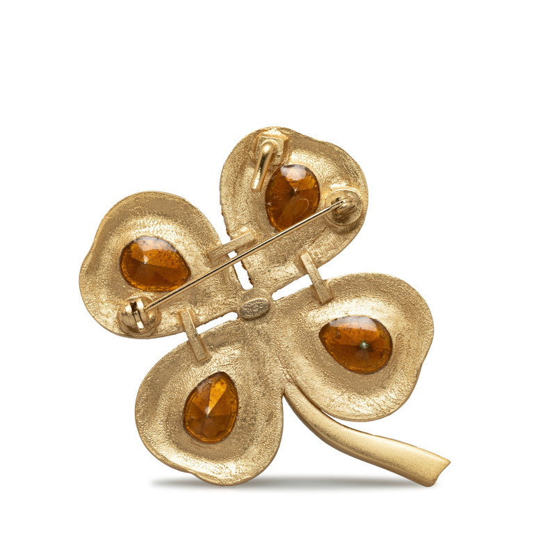 Top Quality Chanel  Brooch Clover Rhinestone Gold Plating
