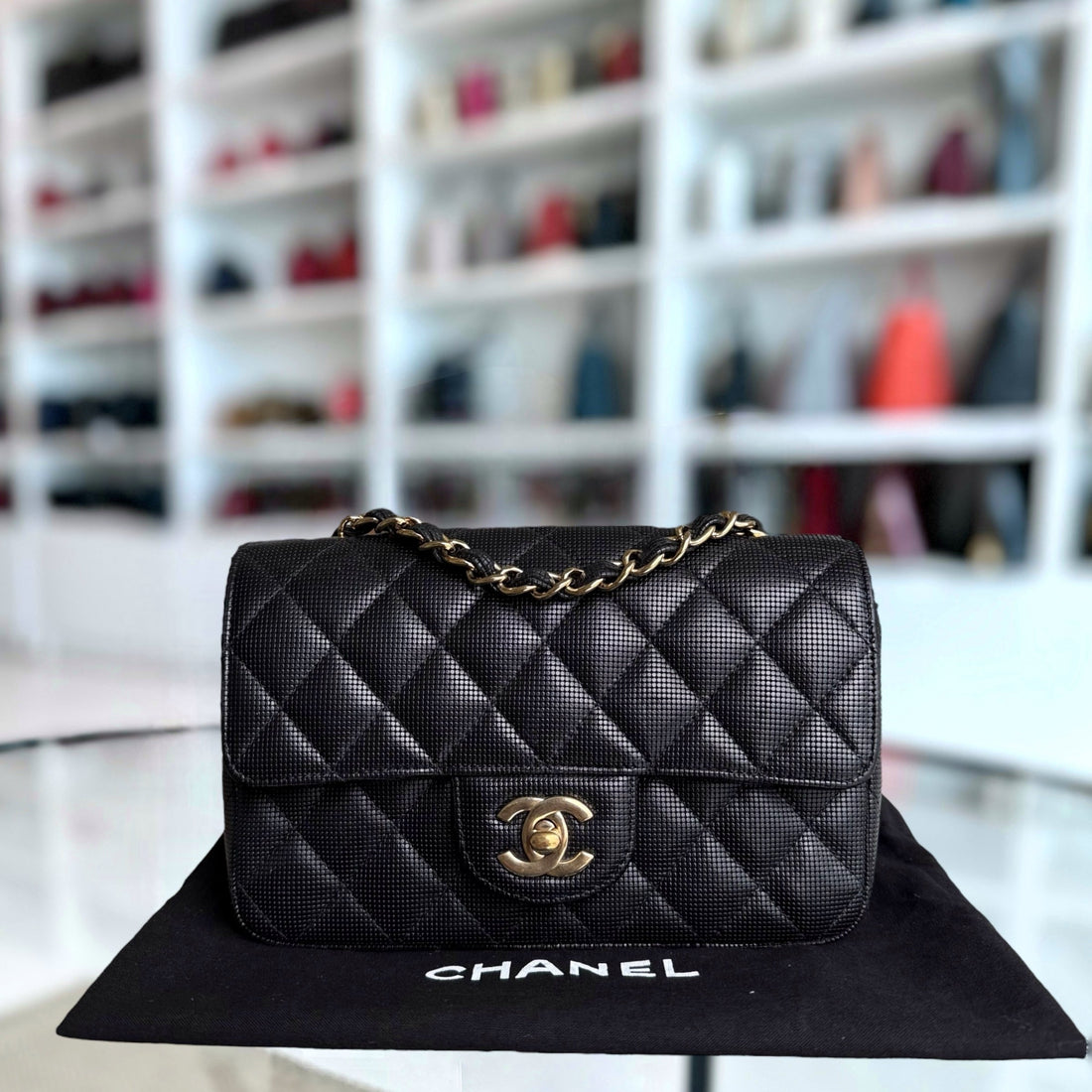 Chanel Classic Flap Mini - Pixelated CalBNkin 20CM Limited Edition Quilted Black Gold Hardware Series 21