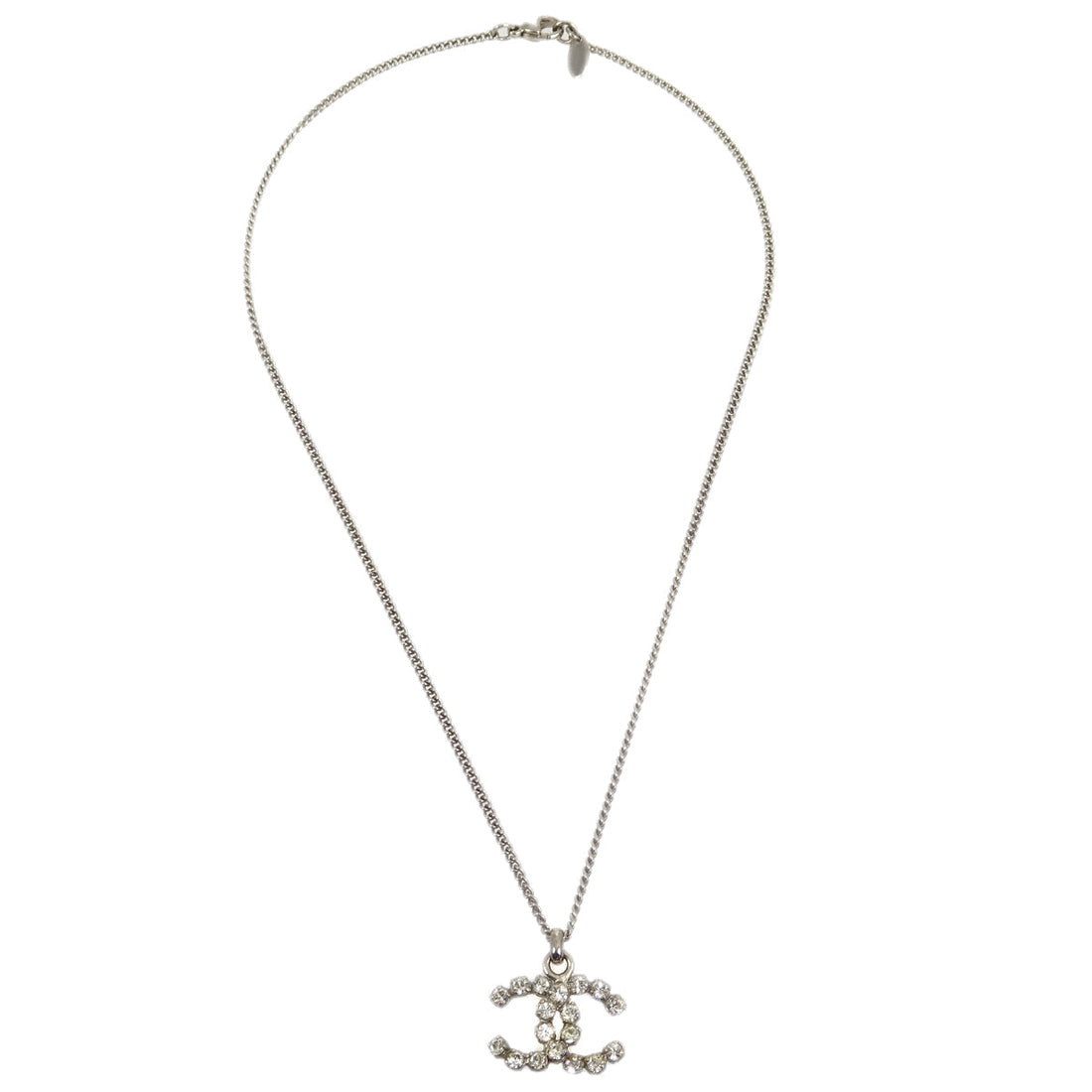Chanel Silver Necklace Pendant Rhinestone 05V