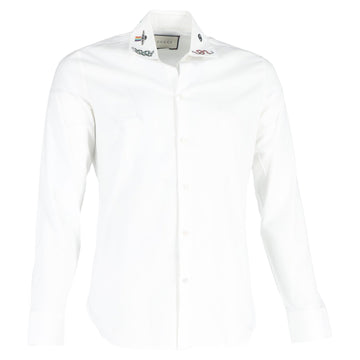 Gucci Printed Collar Long Sleeve Shirt in White Cotton