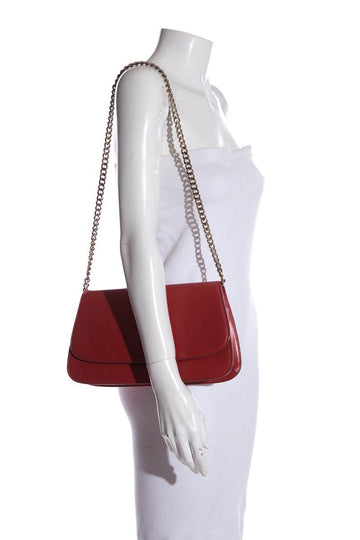 no mark Cross Red Leather Clutch with Shoulder Chain
