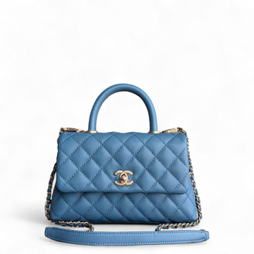 Chanel Coco Handle Small - Togo/epsom/caviar/clemence/callfskin/cowhide/lambskin 25CM Quilted Blue Gold Hardware Series 25