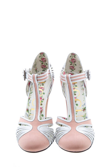 Gucc Pink Satin Mariska T-Strap Pumps SZ 38