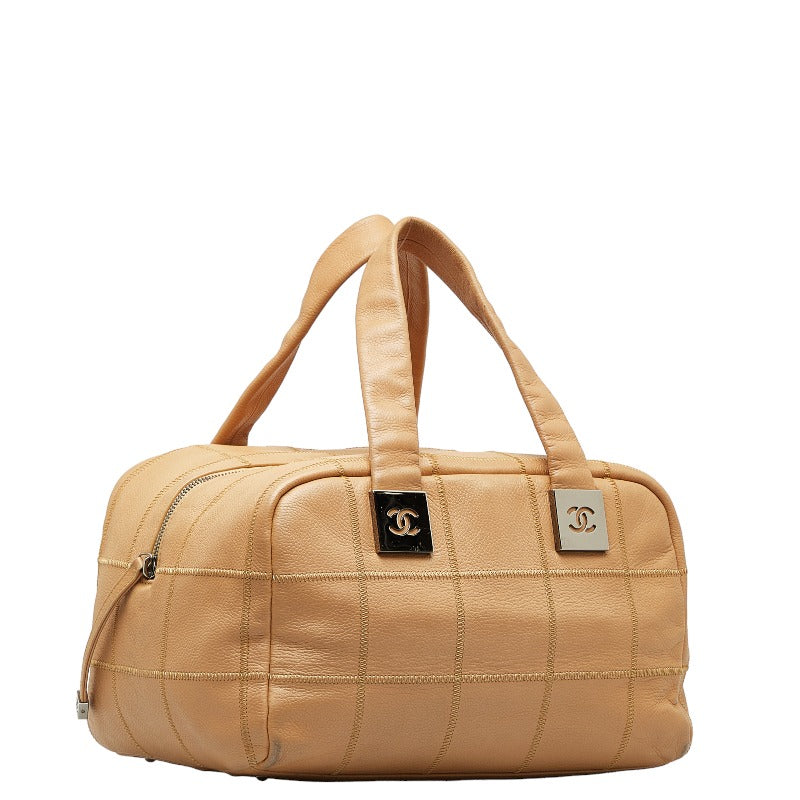 Chanel Chocolate Bar Boston Bag Handbag Beige Leather Lady Chanel