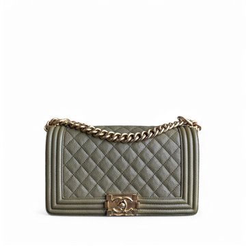 Chanel Boy Medium - Togo/epsom/caviar/clemence/callfskin/cowhide/lambskin 25CM Quilted Green Gold Hardware