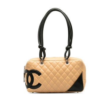 Chanel Cambon Cocono mark Bowling Bag Handbag Mini Boston Bag Beige Leather  CHANEL