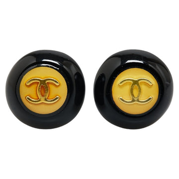Chanel  Coco Mark Button Earrings Gold Black