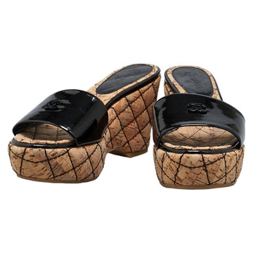 Chanel New 1:1 Rep Wedge Sandals Black Beige