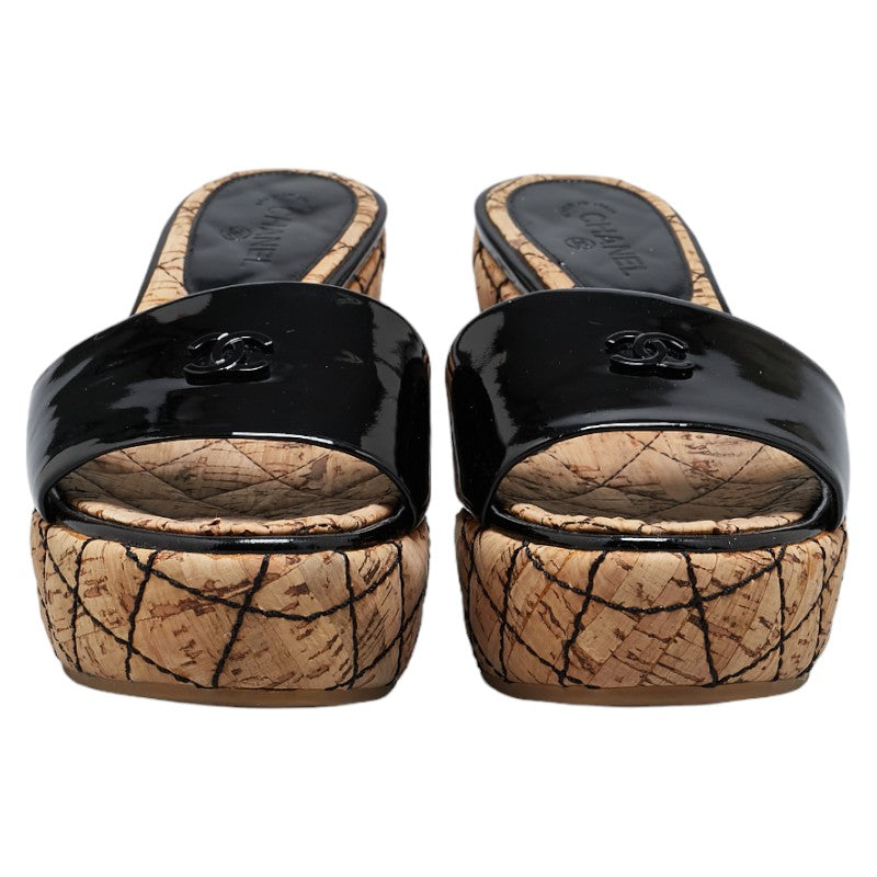 Chanel New 1:1 Rep Wedge Sandals Black Beige