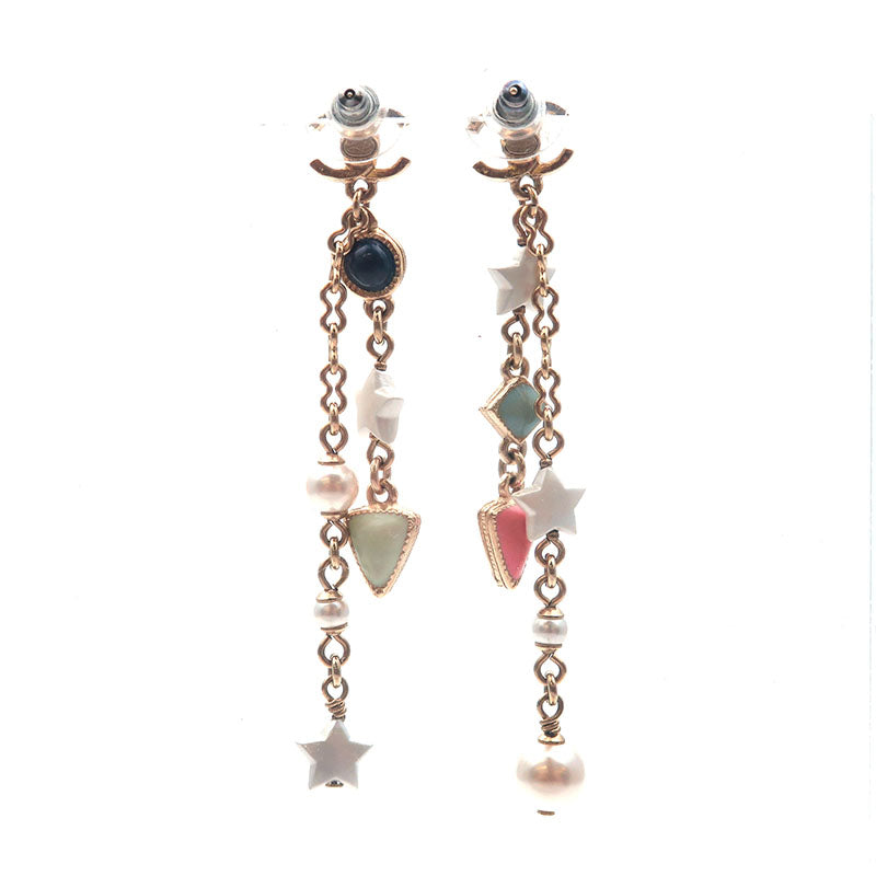 Chanel CoCo no mark Drop Earrings Imitation Pearl Champagne Gold A19P