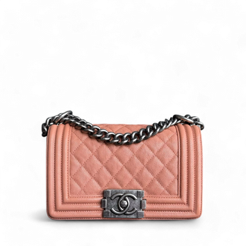 Chanel Boy Small - Togo/epsom/caviar/clemence/callfskin/cowhide/lambskin 20CM Quilted Blush Ruthenium Silver Hardware Series 27