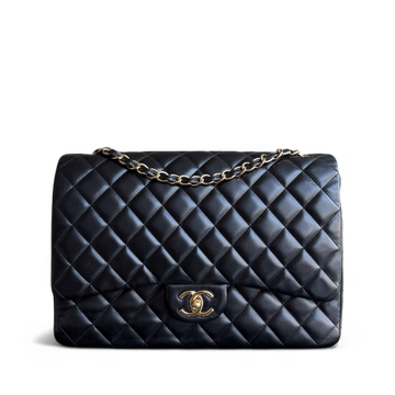 Chanel Classic Flap Maxi - Double Flap 33CM Quilted Lambskin Black Gold Hardware Series 14