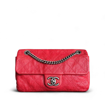Chanel Easy Flap Medium - Seasonal Flap 25CM Quilted Togo/epsom/caviar/clemence/callfskin/cowhide/lambskin Red Ruthenium Silver Hardware Series 15