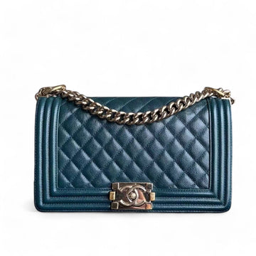 Chanel Boy Medium - Togo/epsom/caviar/clemence/callfskin/cowhide/lambskin 25CM Quilted Blue Golden Hardware Series 30