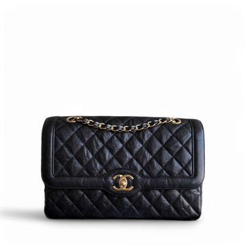 Chanel Seasonal Two-Tone Flap - Togo/epsom/caviar/clemence/callfskin/cowhide/lambskin 28CM Quilted Black Gold Hardware Series 21