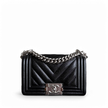 Chanel Boy Small - Togo/epsom/caviar/clemence/callfskin/cowhide/lambskin 20CM Chevron Black Silver Hardware Series 26
