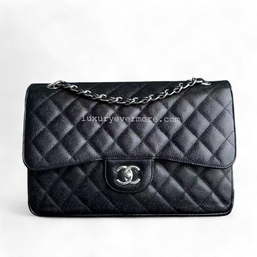 Chanel Classic Flap Jumbo - Togo/epsom/caviar/clemence/callfskin/cowhide/lambskin Double Flap Quiltd Black Silver Hardware