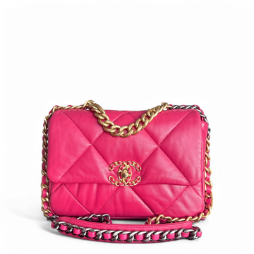 Chanel 19 Bag Small - Quilted Goatskin Hot Pink Two-tone Gold Hardware Series 29