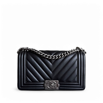 Chanel Boy Medium - 25CM Chevron CalBNkin Black Ruthenium Silver Hardware Series 26