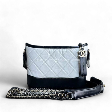 Chanel Gabrielle Small - 20CM Quilted CalBNkin White Black Two-Tone Hardware
