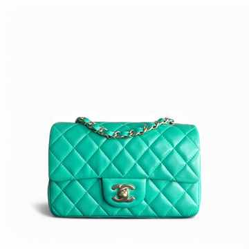 Chanel Classic Flap Mini - 20CM Quilted Lambskin Green Gold Hardware Series 18