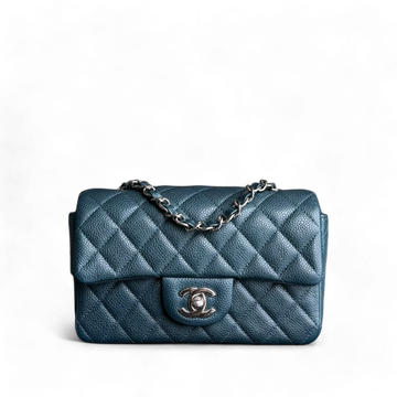 Chanel Classic Flap Mini - Togo/epsom/caviar/clemence/callfskin/cowhide/lambskin 20CM Rectangle Quilted Dark Green Blue Silver Hardware Series 20