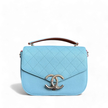 Chanel Coco Curve Cuba - Togo/epsom/caviar/clemence/callfskin/cowhide/lambskin Medium Light Blue Quilted Shoulder Bag