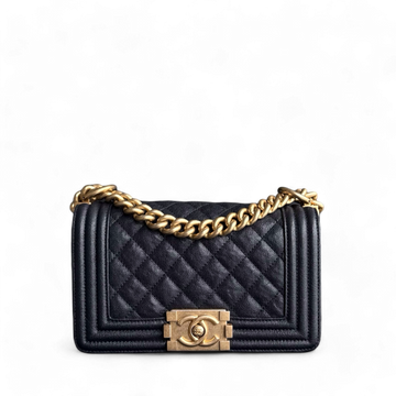 Chanel Boy Small - Togo/epsom/caviar/clemence/callfskin/cowhide/lambskin 20CM Quilted Dark Midnight Blue Gold Hardware