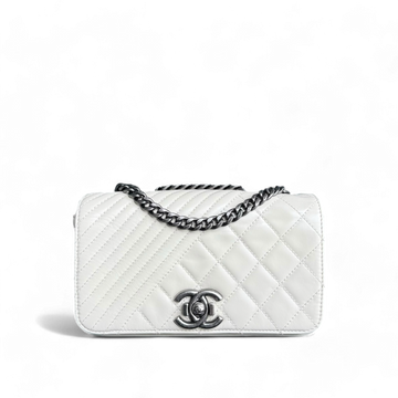 Chanel Coco Boy Small - Seasonal Flap Glazed CalBNkin White Ruthenium Silver Hardware Series 20
