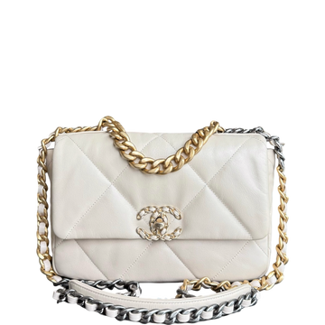 Chanel 19 Bag  Small- C19 Quilted Goatskin Light Beige Two-tone Hardware Series 30