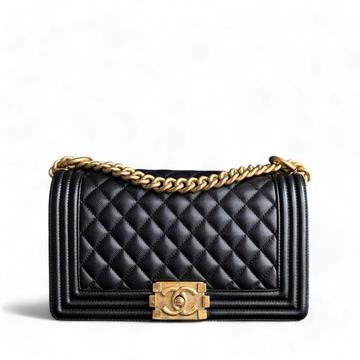 Chanel Boy Medium - Togo/epsom/caviar/clemence/callfskin/cowhide/lambskin 25CM Quilted Black Gold Hardware