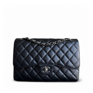 Chanel Classic Flap Jumbo - Togo/epsom/caviar/clemence/callfskin/cowhide/lambskin 30CM Double Flap Quilted Black Silver Hardware Series 18