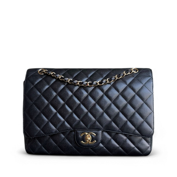 Chanel Classic Flap Maxi - Togo/epsom/caviar/clemence/callfskin/cowhide/lambskin Double Flap 33CM Quilted Black Gold Hardware Series 15