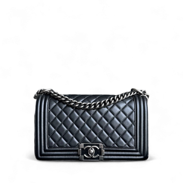 Chanel Boy Medium - 25CM Quilted CalBNkin Black Limited Edition Ruthenium Silver Hardware Series 20